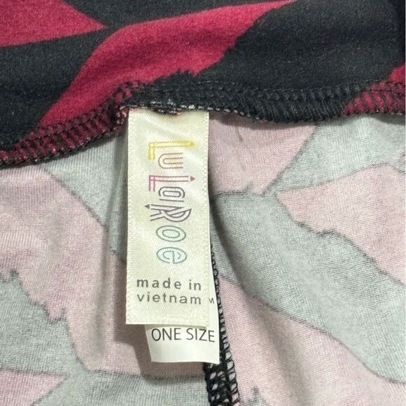 LuLaRoe Women's Soft Geometric Print Slimming Black Maroon Ankle Length Leggings - Picture 8 of 14